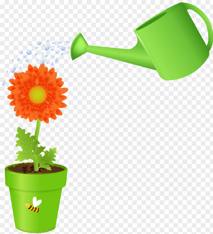Vector Kettle And Green Watering Flowers Flowerpot Clip Art PNG