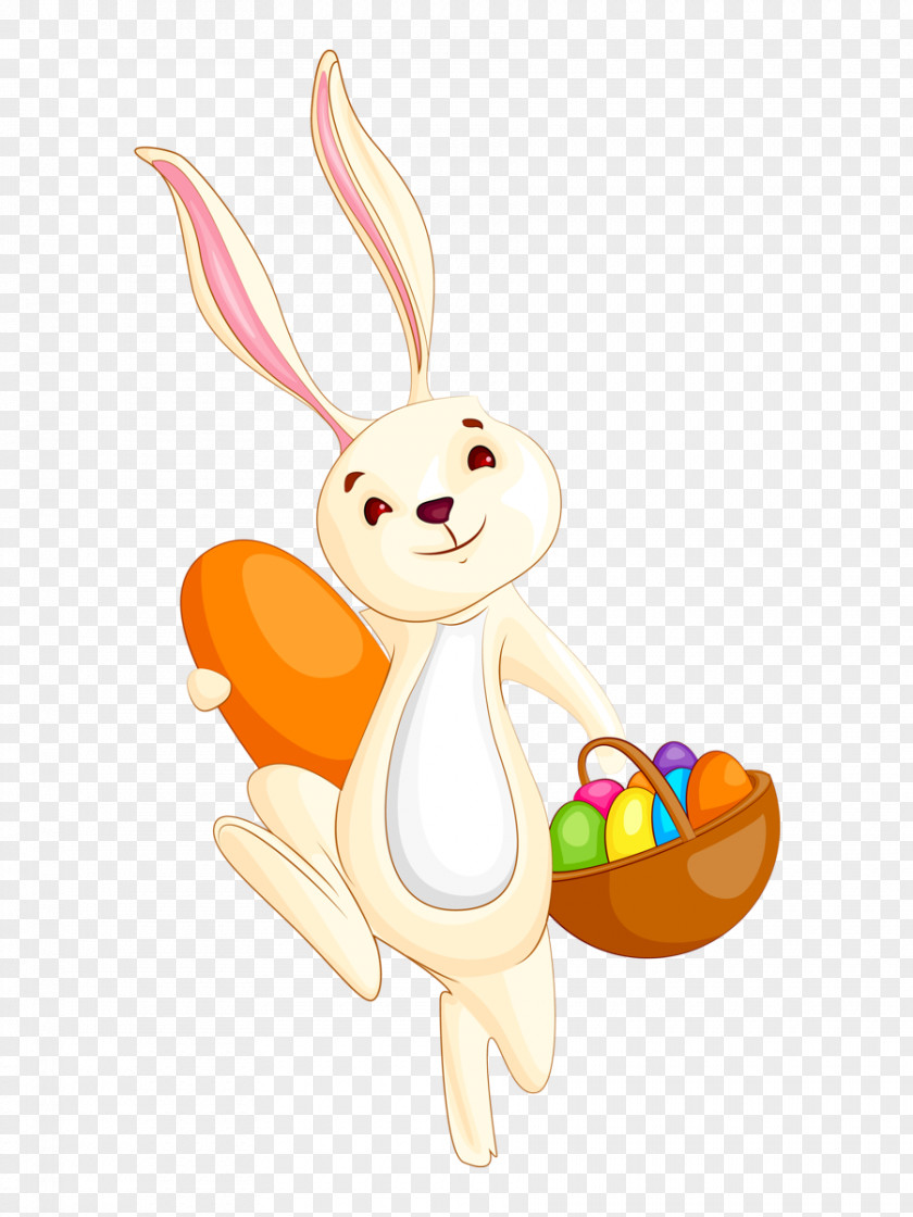 Cartoon Rabbit Holding Eggs Easter Bunny Clip Art PNG