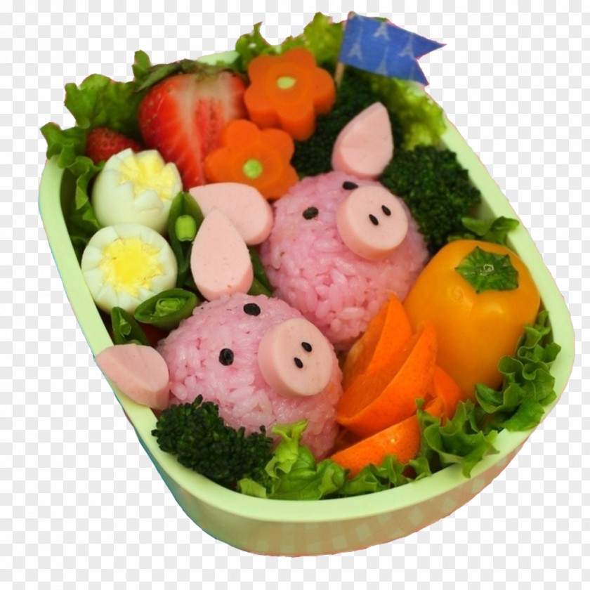 Pink Pig Eggs Fruit Dishes Sushi Bento Japanese Cuisine Onigiri Lunch PNG