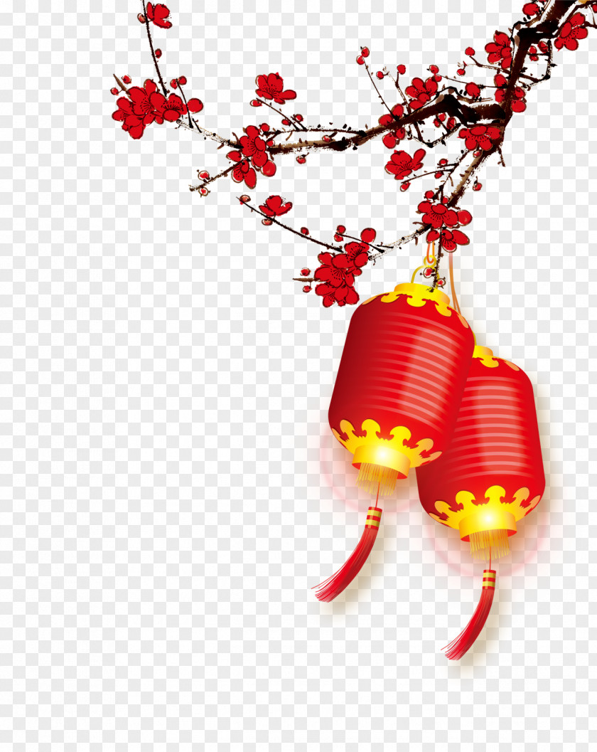 Plum Red Lanterns Background Pattern Chinese New Year Year's Day Christmas PNG