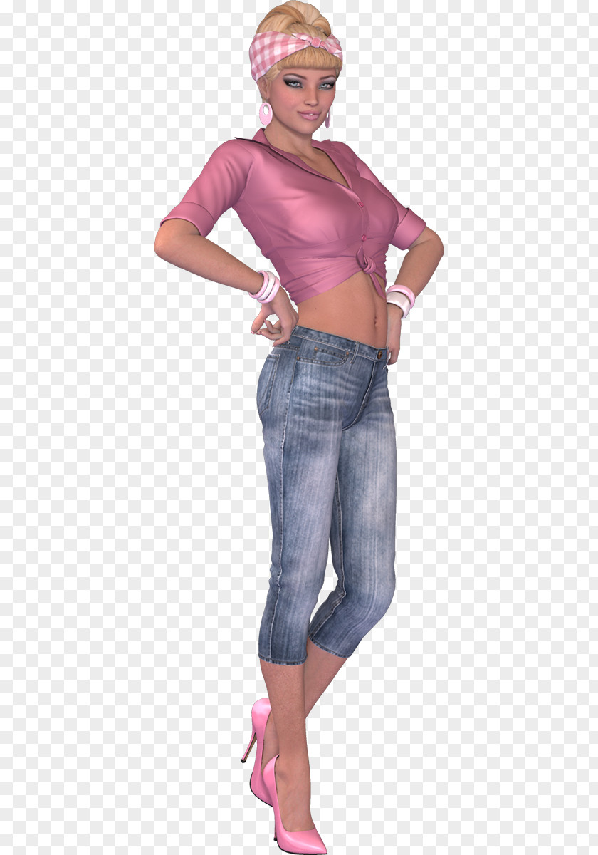 Jeans Shoulder Pink M Top Sleeve PNG