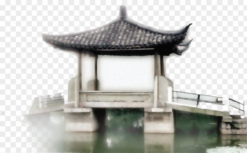 Bridge Ink Wash Painting Chinese Pavilion PNG