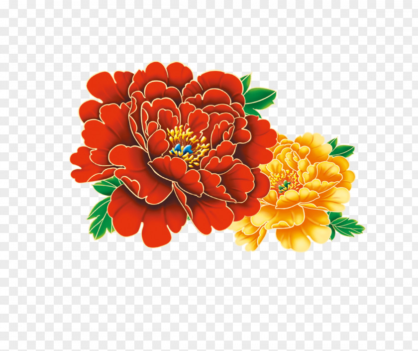 Red And Yellow Peony Flower Rich Decoration Moutan Clip Art PNG