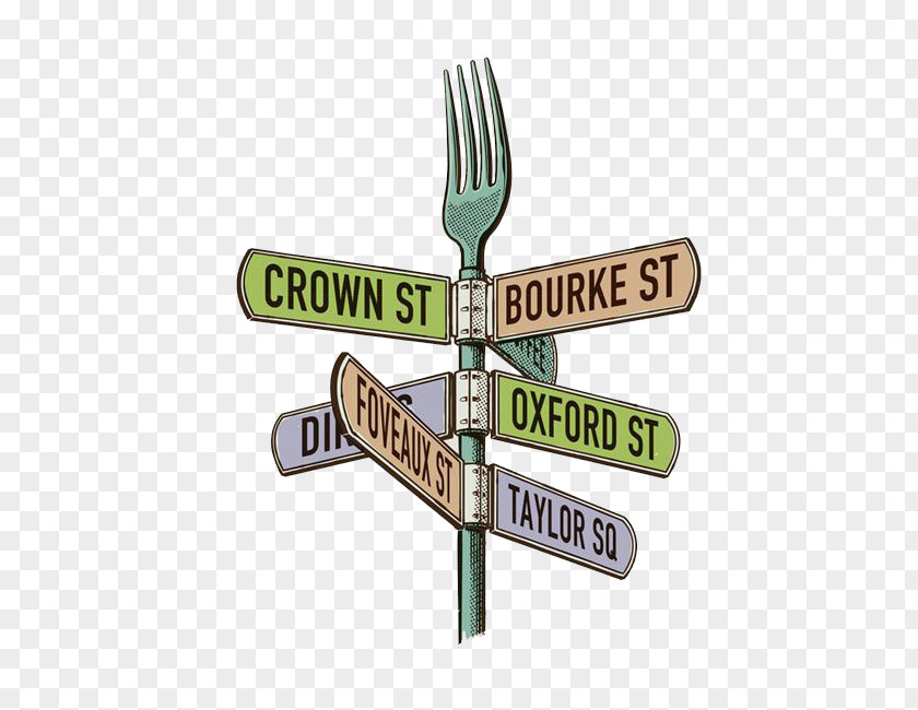 Cartoon Fork Road Sign Street Name Traffic Illustration PNG