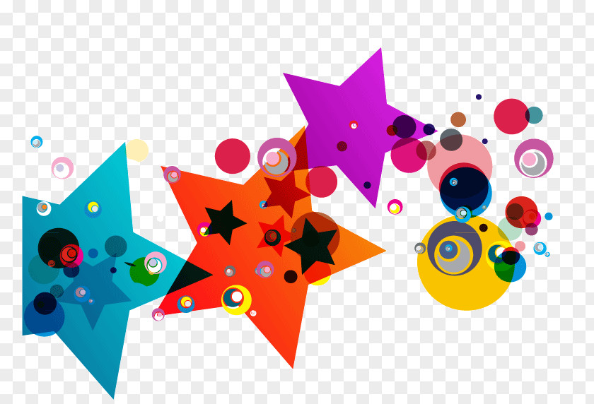 Vector Colorful Hand-painted Stars PNG