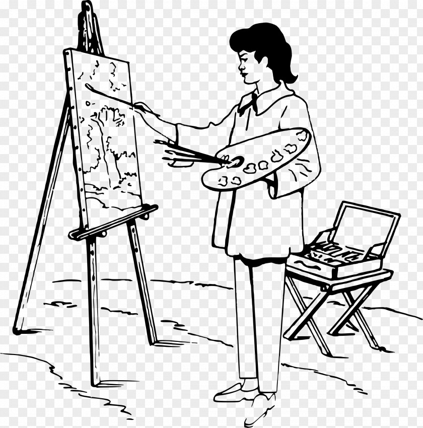 Watercolor Woman Painting Easel Drawing Artist Clip Art PNG