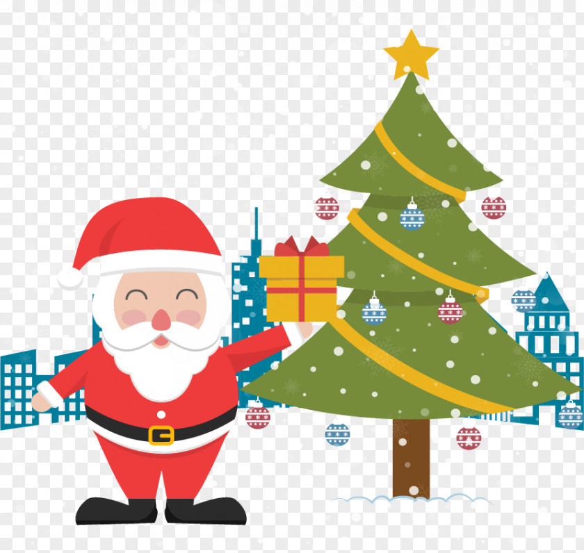 Santa Claus Holding A Gift Rudolph Christmas Tree PNG