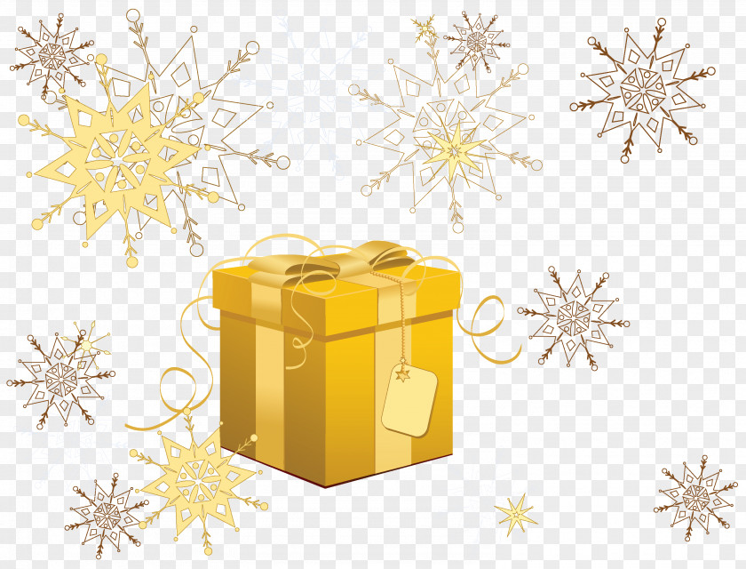 Transparent Yellow Christmas Gift With Snowflakes Clipart Santa Claus Clip Art PNG