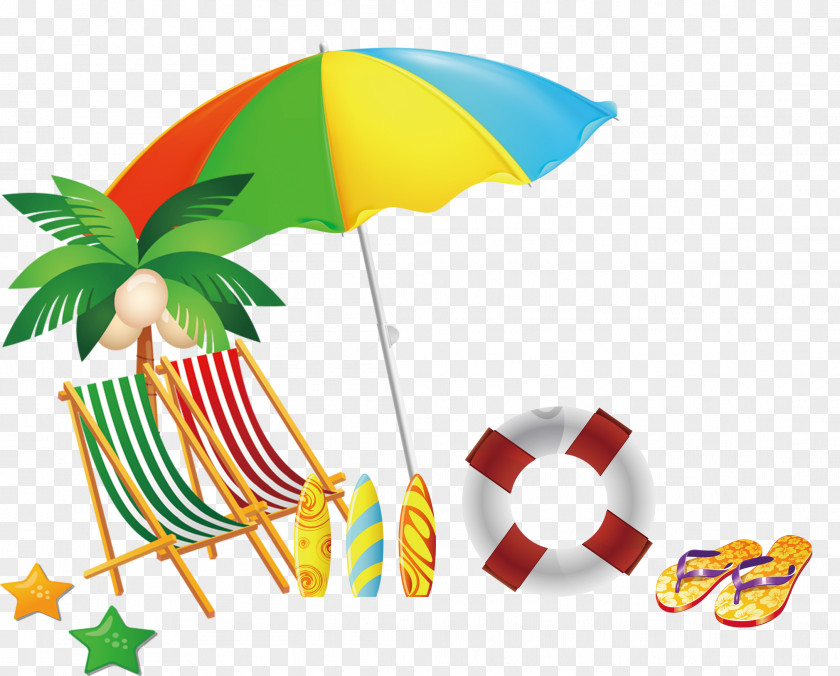Cartoon Beach Recliner Umbrella Decorative Pattern Drawing Clip Art PNG
