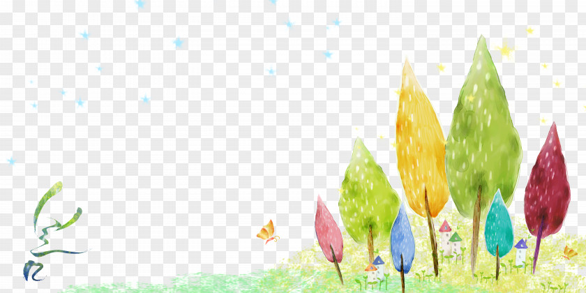 Forest Watercolor Painting Cartoon Illustration PNG