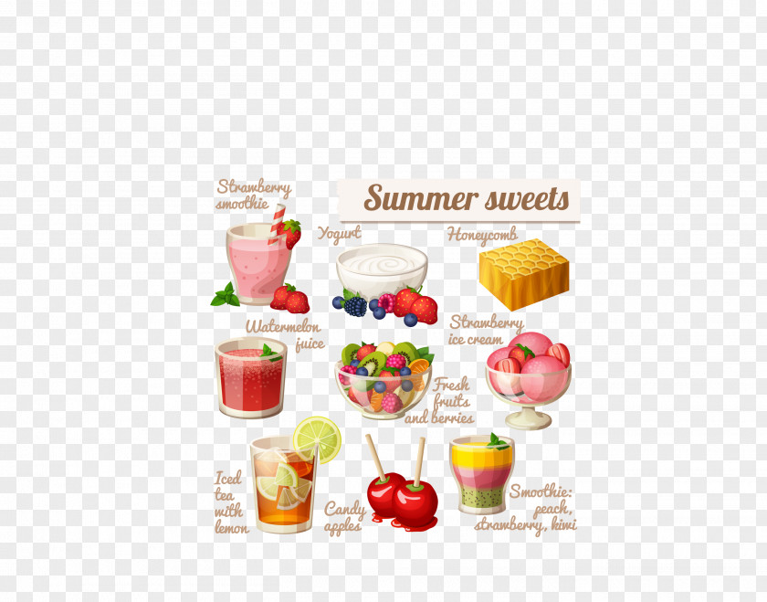 Vector Color Summer Ice Cream Mixed With Vegetables Smoothie Fruit Salad Strawberry Juice Yogurt PNG