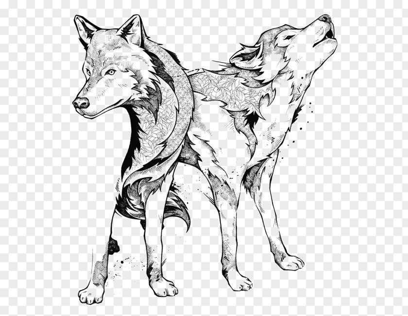 Black And White Wolf Gray Line Art Manic Botanic: Zifflin's Coloring Book Drawing PNG