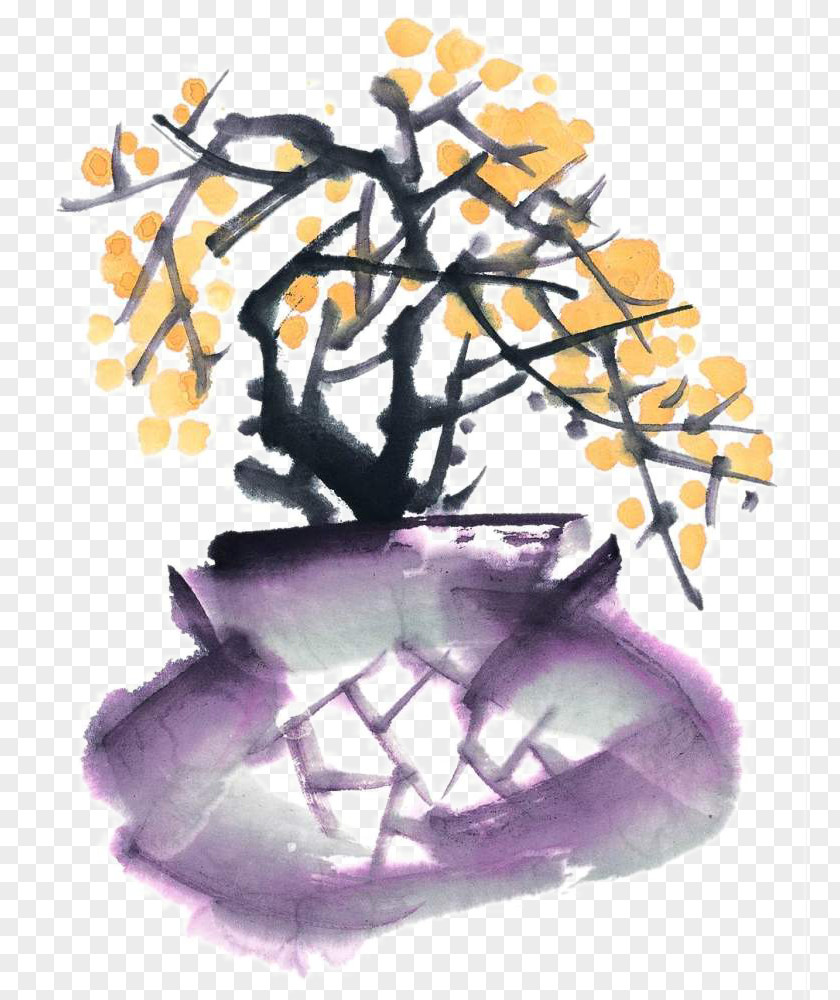 Ink Plum Chinese Painting Wash PNG