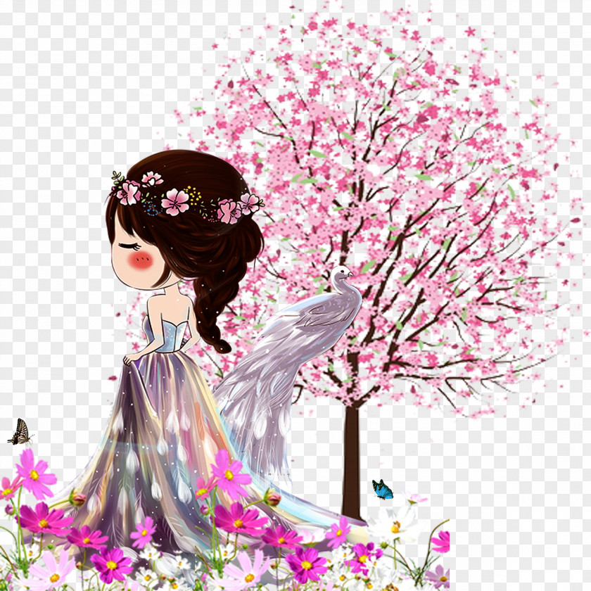 Hand-painted Cherry Blossom Tree Free Material PNG