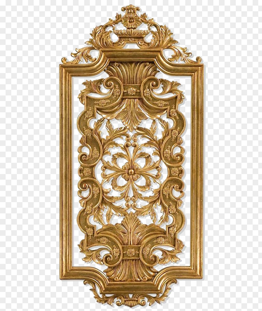 Gold Frame Wood Carving Wall Panel Painting PNG