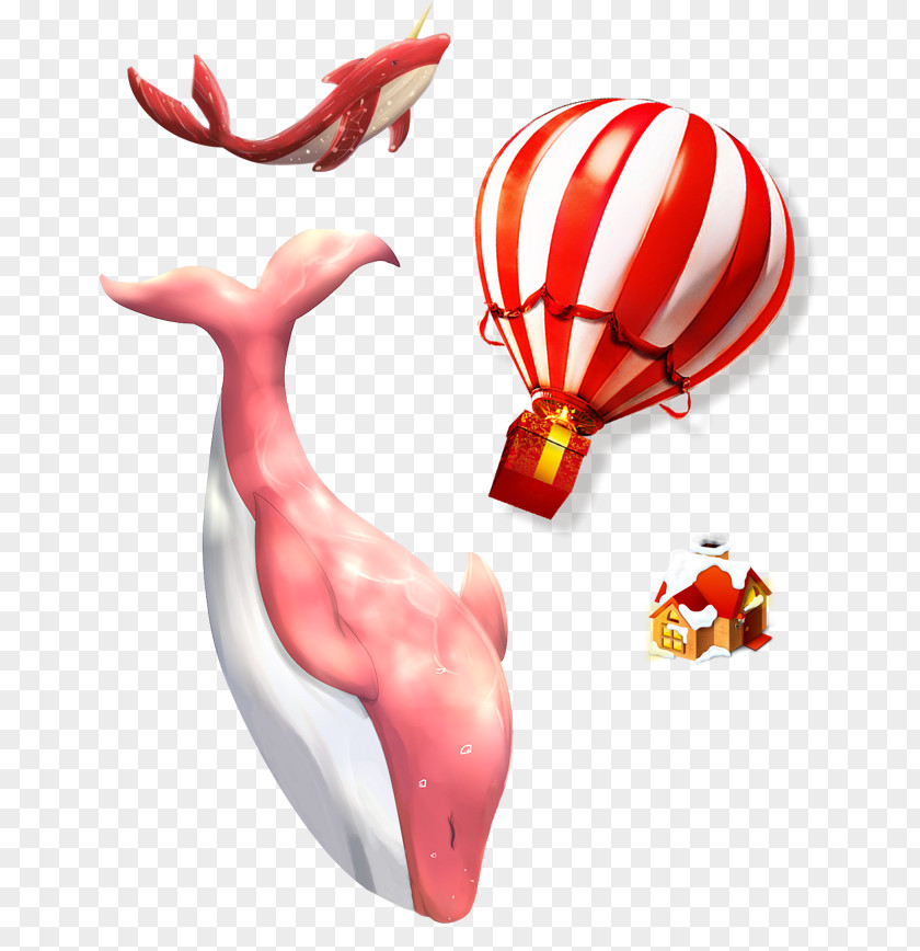 Red Hot Air Balloon With Dolphins Clip Art PNG