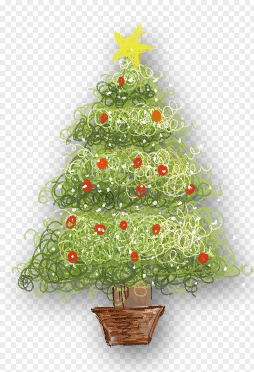 Fir Trees Illuminating Christmas Tree Santa Claus Card Decoration PNG