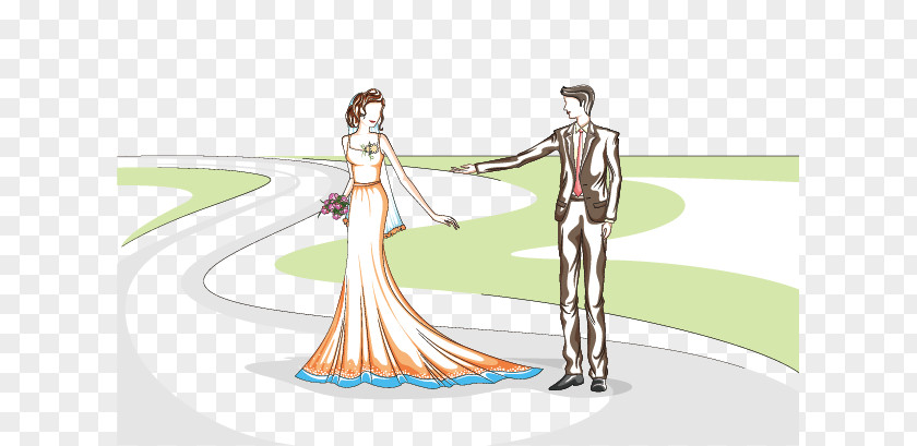 Cartoon Couple Wedding Bride Illustration PNG