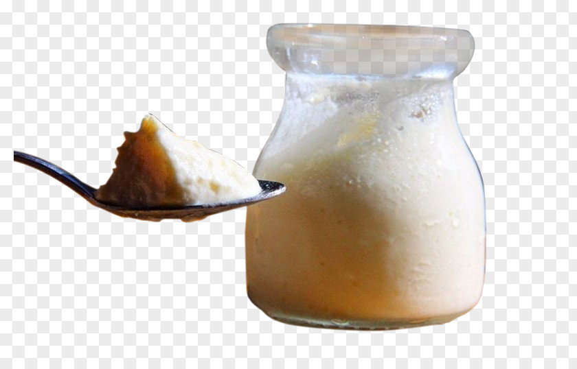 Spoon And Glass Of Cheese Pudding Flavor Drink PNG