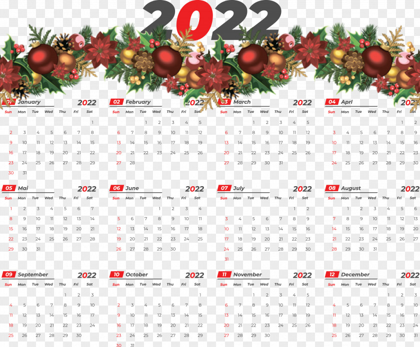 2022 Yearly Calendar Printable 2022 Yearly Calendar Template PNG