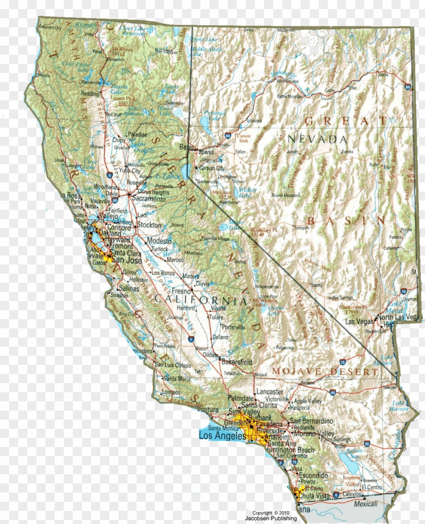 Relief California State Map Topographic Road PNG