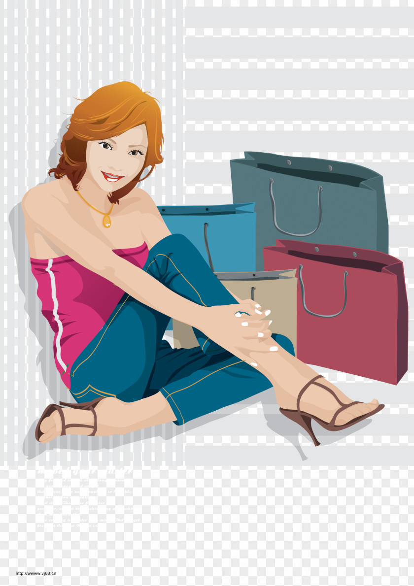 Shopping For Women Cartoon Illustration PNG