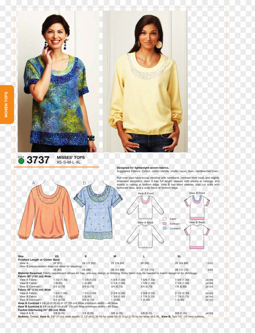 T-shirt Blouse S,M,L,XL Sewing Pattern PNG