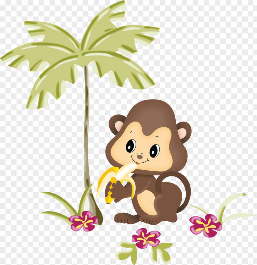 Cartoon Monkey Chimpanzee Ape Banana Eating PNG