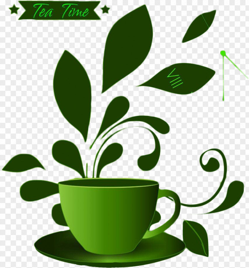 Green Tea Coffee Cup Flowerpot Cafe Plant Stem Clip Art PNG