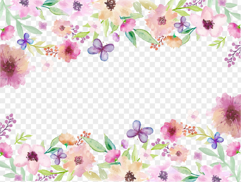 Hand Painted Colorful Butterfly Flowers PNG