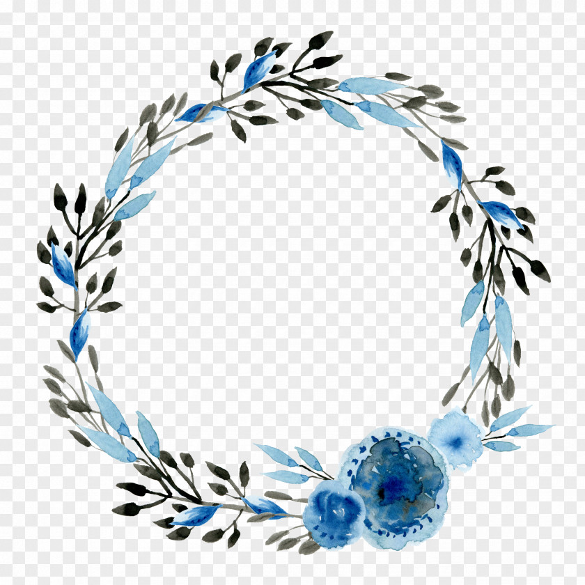 Blue Wreath Flower Floral Design Watercolor Painting PNG