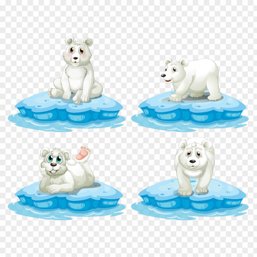 Polar Bear On Ice Cartoon Illustration PNG