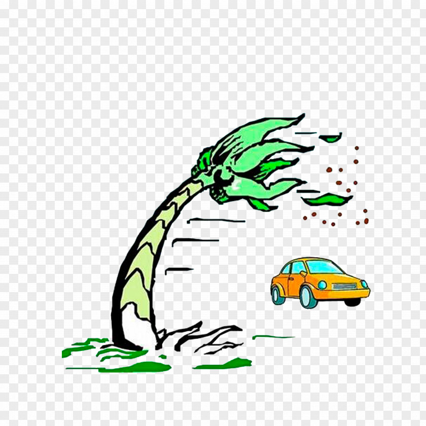 A Tree Blown Up By The Wind Cartoon Painting PNG