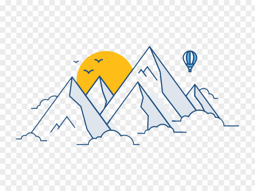 Mountain Sunrise Hot Air Balloon Illustration PNG