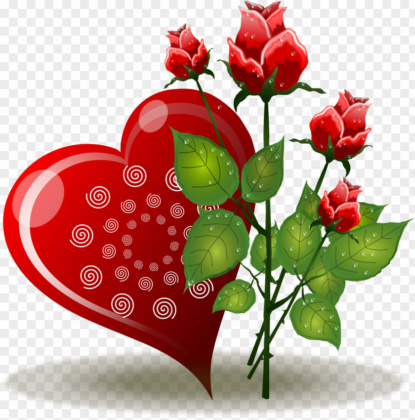 Red Rose Love Heart Flower Valentines Day Clip Art PNG