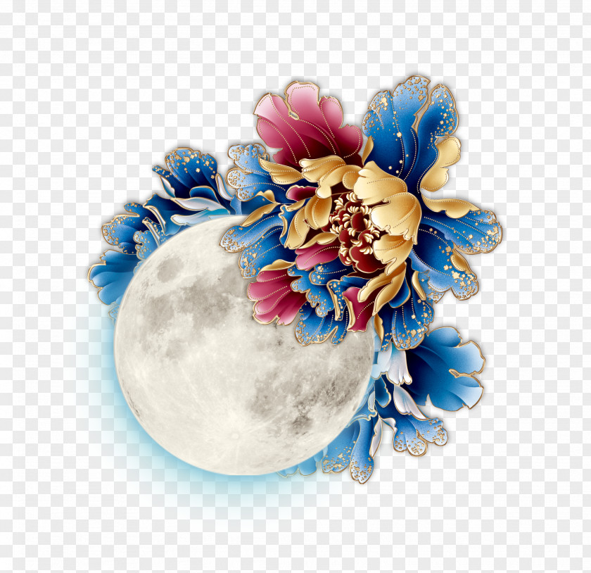 Moon Mid-Autumn Festival Blue Flower PNG