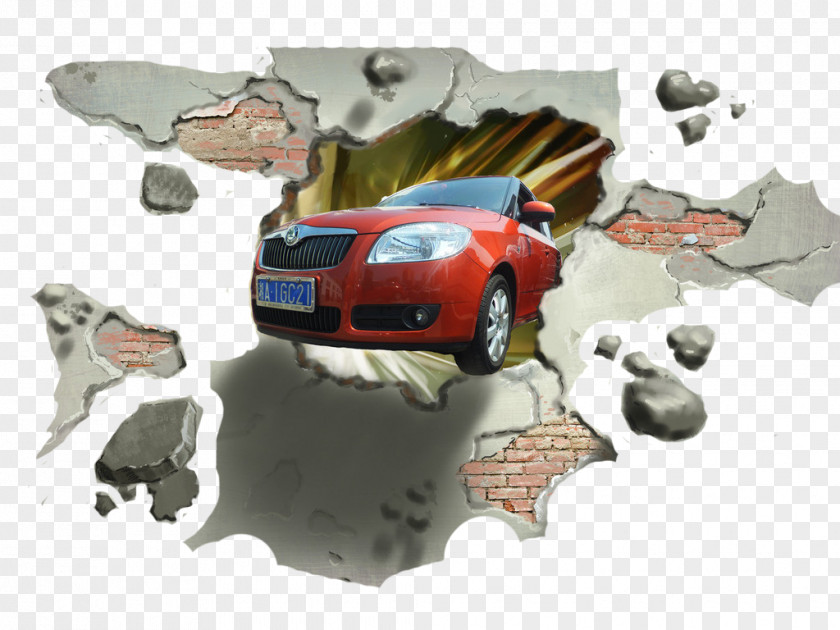 The Car Broke Out Of Wall Photography PNG