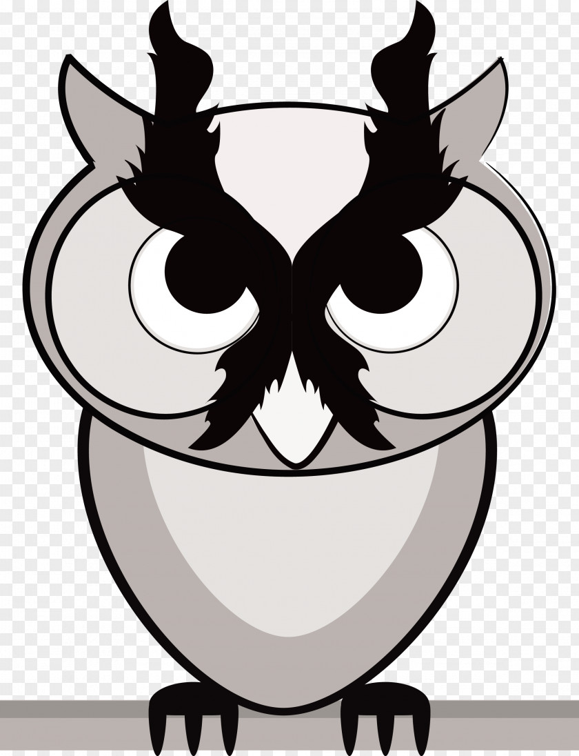 Grey Owl Vector Cartoon Clip Art PNG
