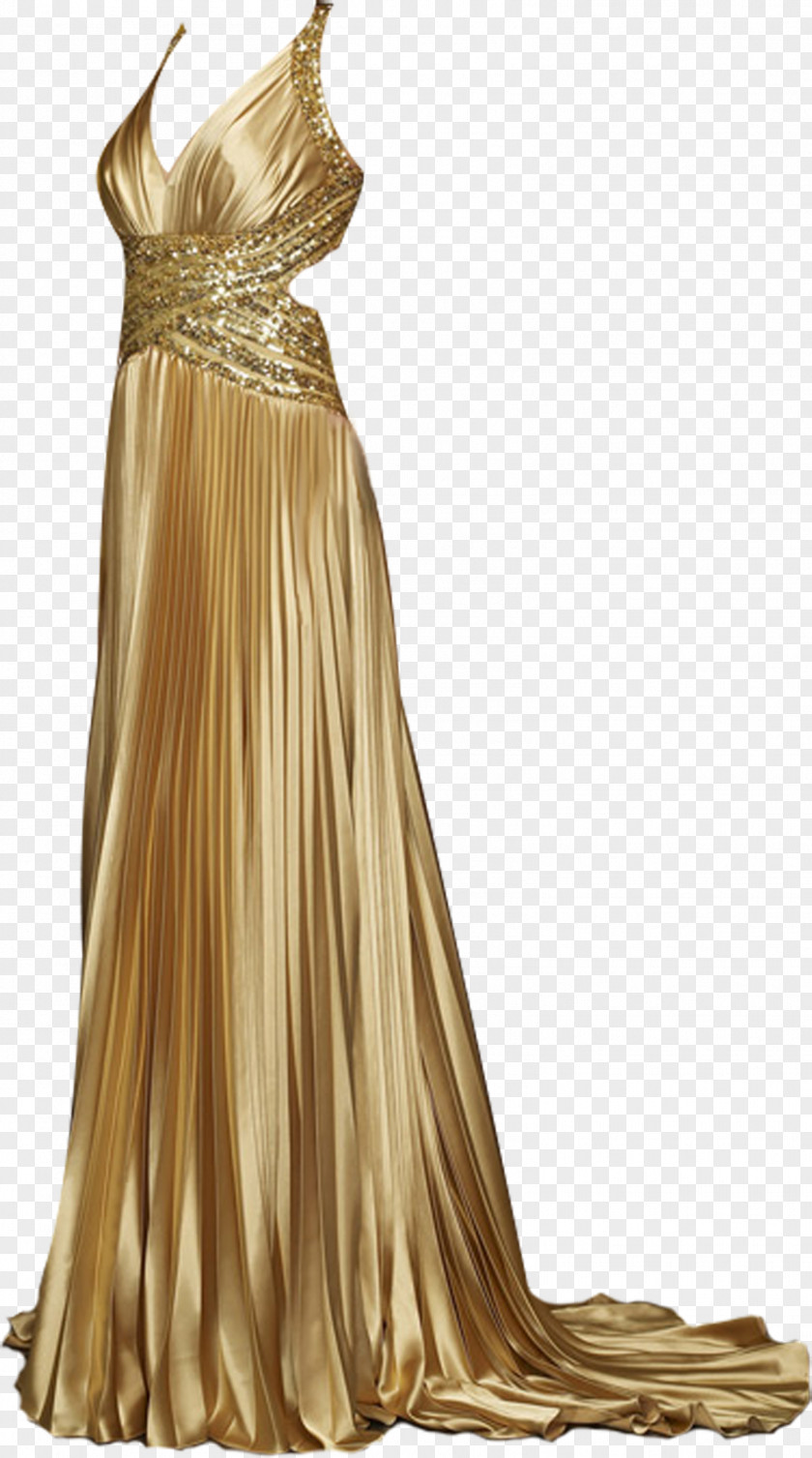 Women Dress Evening Gown Gold Satin PNG