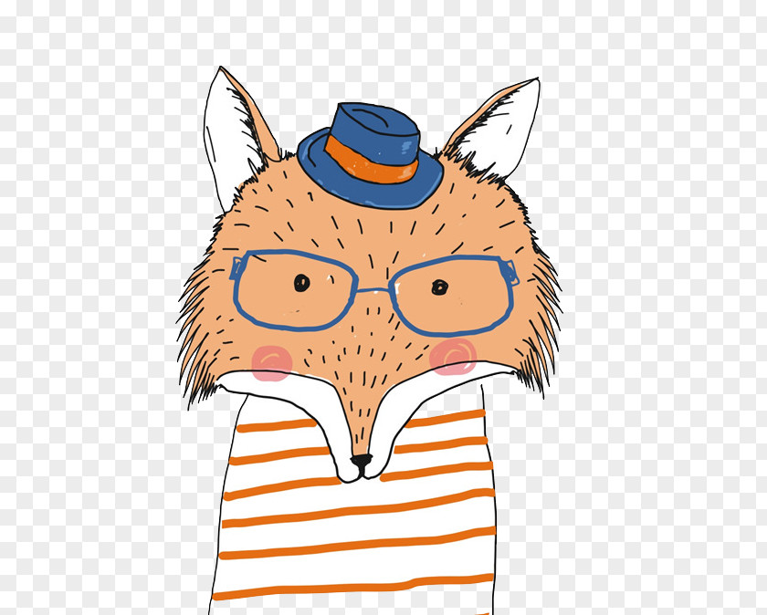 Wearing A Blue Hat Fox Hand-painted Cartoon Drawing Illustration PNG