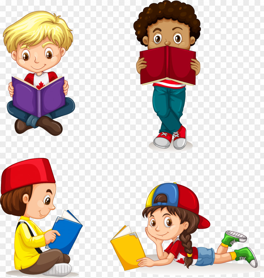 Vector Hand-painted Children Reading Child Clip Art PNG