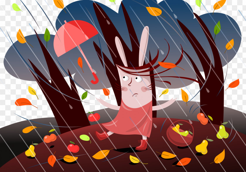 Forest Storm Illustration Cartoon Autumn PNG