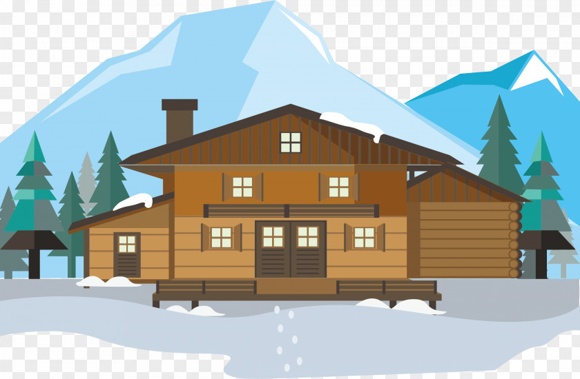 A Cabin Covered With Snow Log Chalet House PNG