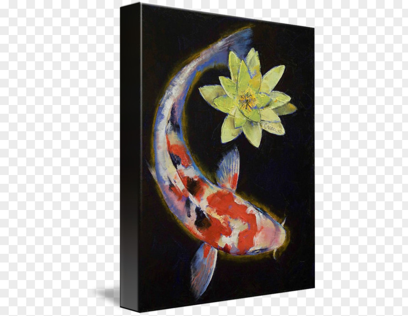 WATER YELLOW Koi Pond Water Lilies Painting PNG