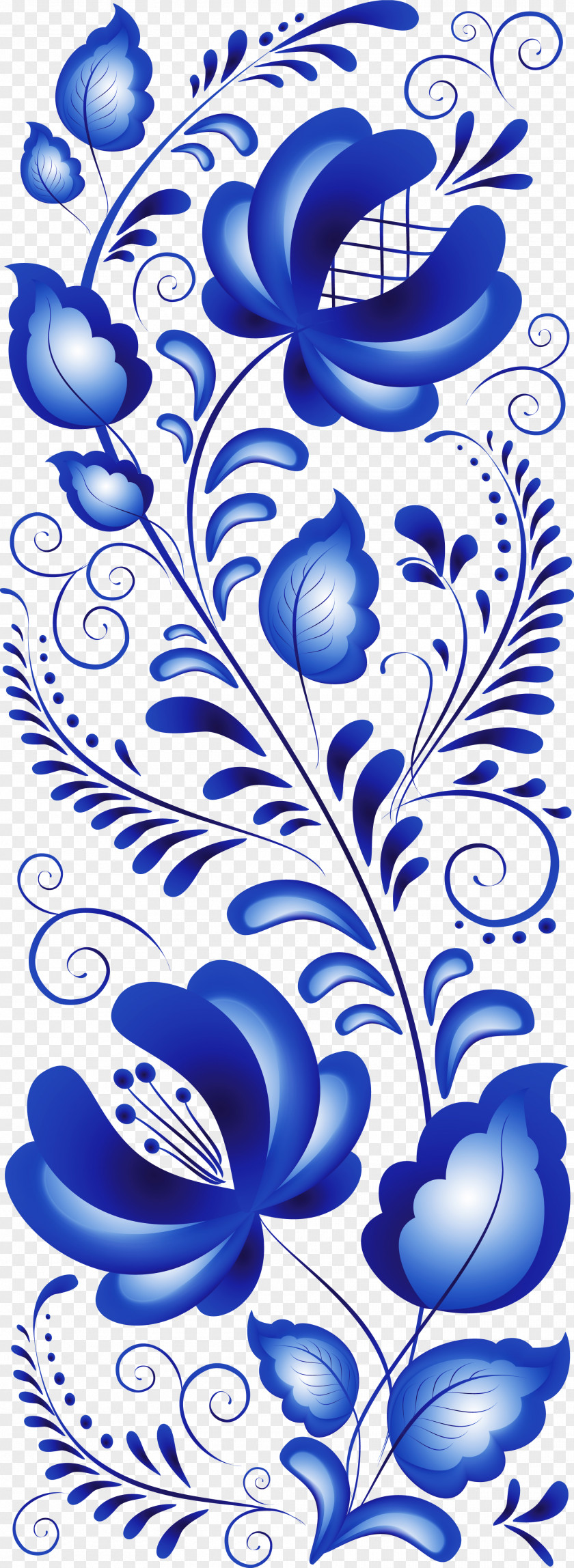 Blue Floral Ornament Gzhel Flower PNG