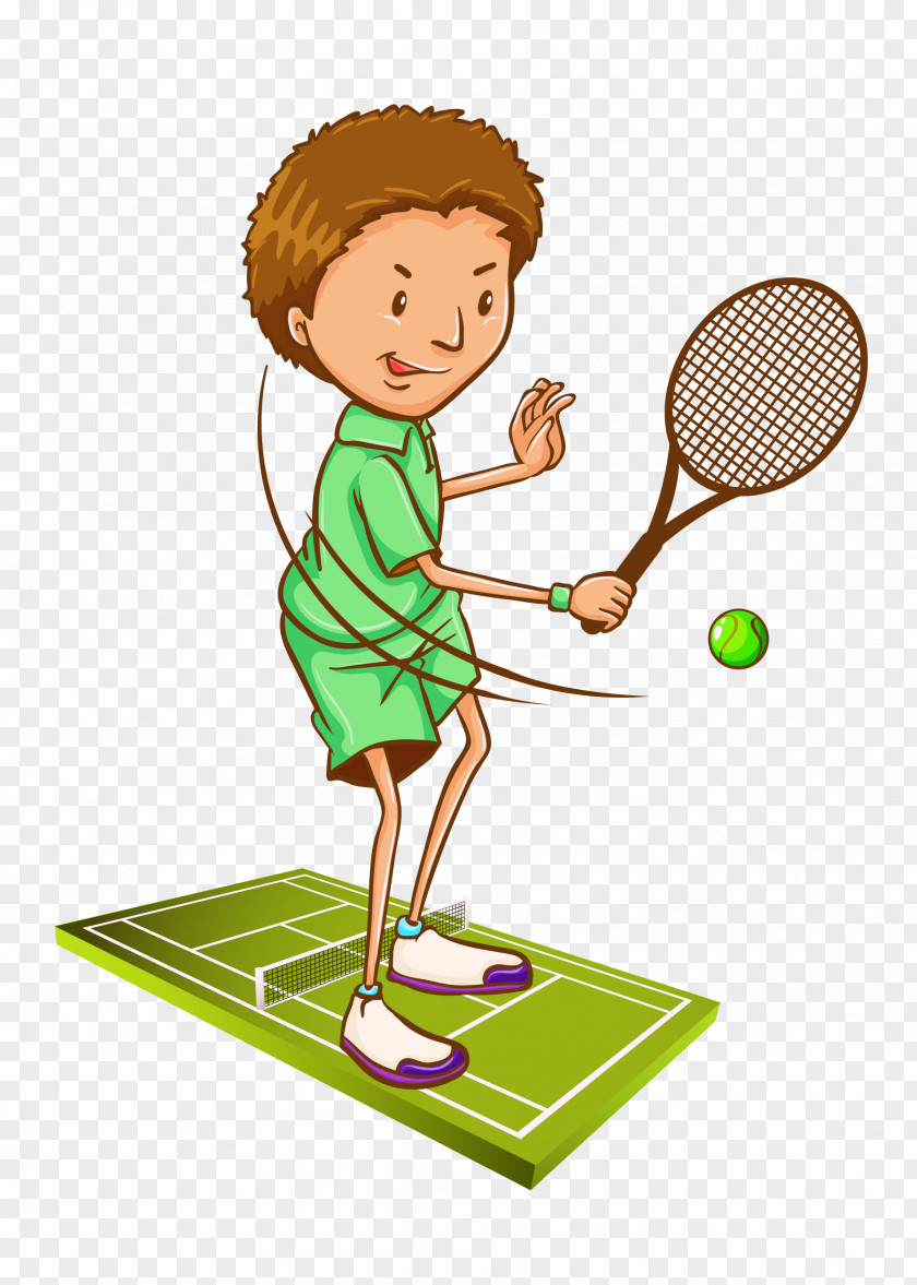 Vector Cartoon Hand Painted Campus Tennis Match Stock Photography Illustration PNG
