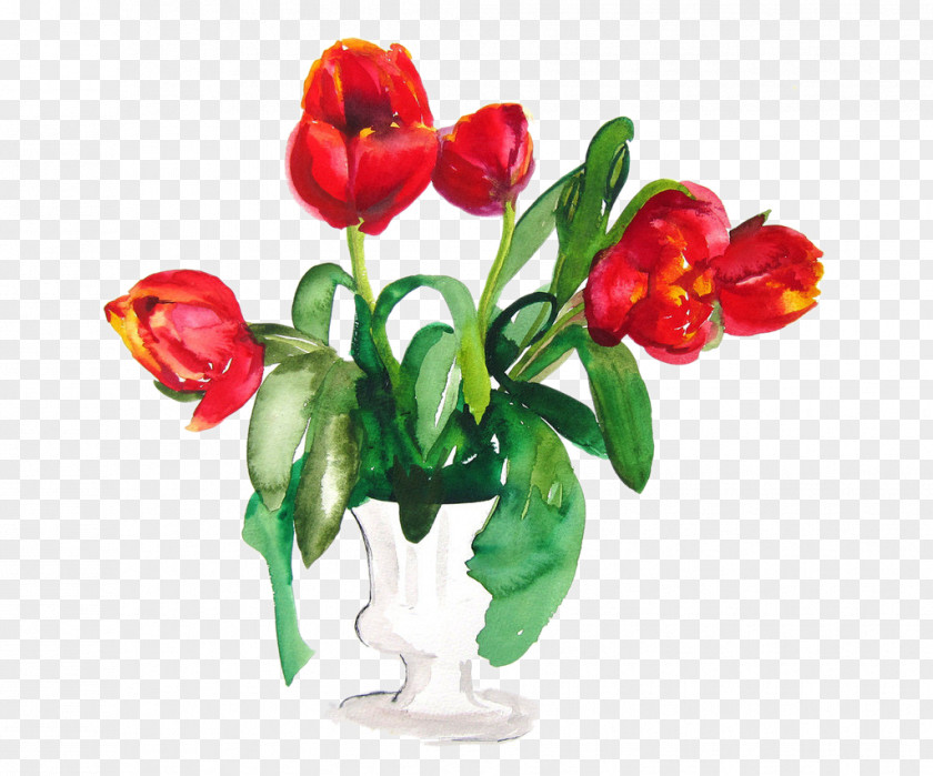 Hand-painted Tulip Table Flowers Picture Material Watercolor Painting PNG