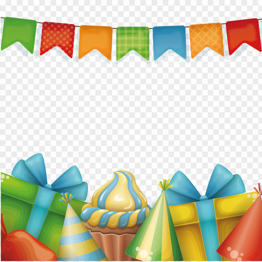 Gift Boxes And Bunting Birthday Cake Greeting Card PNG