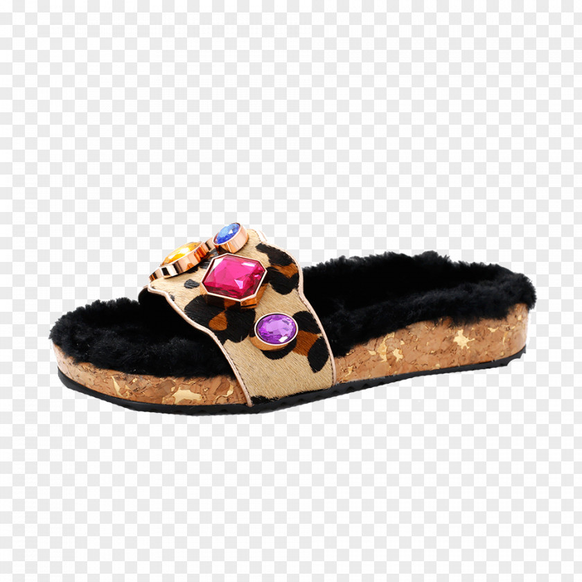Leopard Slipper Slide Sandal Shoe PNG