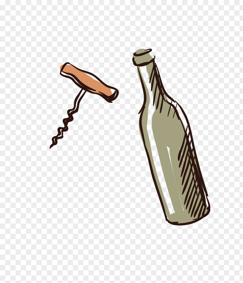 Red Wine Bottle And Corkscrew Opener PNG